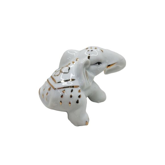 Vintage Lucky Elephant Porcelain Figurine, white with gold trim, EUC - Picture 3 of 3